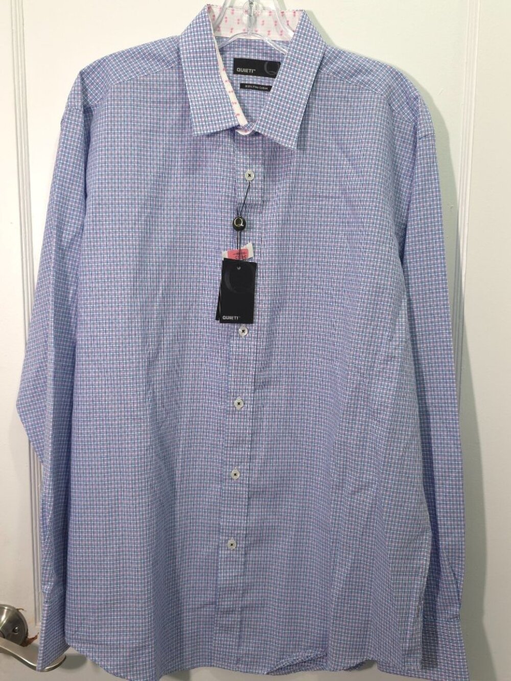 NWT Quieti Men's Large Button-Down Shirt Blue & Purple Checkered Pattern